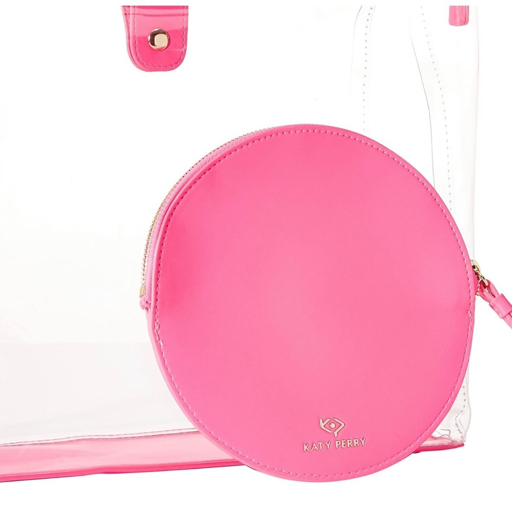 Katy Perry Clear Tote Pink Double Top Handles Jelly Tote With Peace Wristlet - Picture 4 of 11
